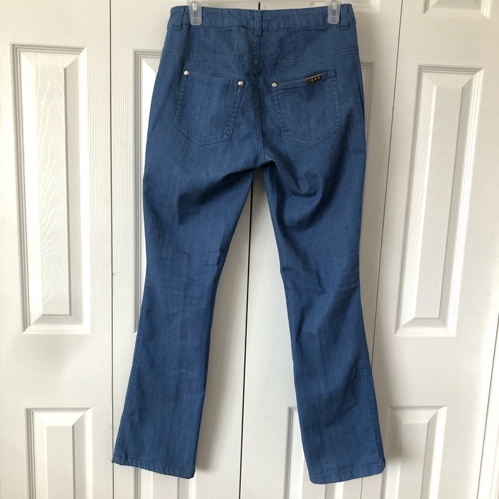 IMAN Denim Pants Three Pocket Pant Gold Logo Studs and Button Size S - Picture 5 of 11